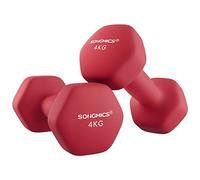 SONGMICS Set of 2 Dumbbells, 2 x 4 kg Hand Weights with Neoprene Coating, Hexagonal Dumbbells Pair, Home Workout, Fitness Training Exercise, Ruby Red SYL908R01