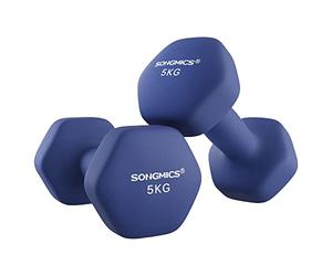SONGMICS Set of 2 Dumbbells, 2 x 5 kg Hand Weights with Neoprene Coating, Hexagonal Dumbbells Pair, Home Workout, Fitness Training Exercise, Harbor Blue SYL910Q01