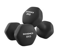SONGMICS Set of 2 Dumbbells, 2 x 8 kg Hand Weights with Neoprene Coating, Hexagonal Dumbbells Pair, Home Workout, Fitness Training Exercise, Ink Black SYL180B01
