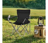 Songmics Set Of 2 Foldable Camping Chairs, Outdoor Seats With Armrests And Cup Holder, Sturdy Structure, Black
