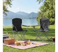 Songmics Set Of 2 Folding Camping Chairs, Comfortable, Heavy Duty Structure, Outdoor Chair With Cup Holder, Black