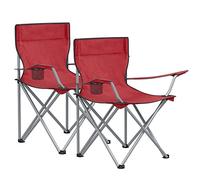 SONGMICS Set of 2 Folding Camping Chairs, Portable, 120 kg Capacity | Outdoor Chair with Armrests, Cup Holder, for Garden, Fishing, Beach, Balcony, Red, Sandy Collection GCB01RD