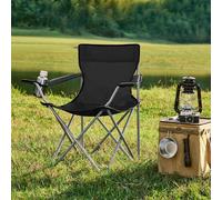 SONGMICS Set of 2 Folding Camping Chairs with Armrests & Cup Holder in Black SONGMICS Black
