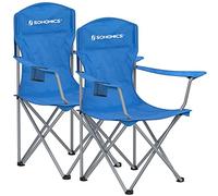 SONGMICS Set of 2 Folding Chairs, Camping Chairs, Comfortable Heavy Duty Structure, Max. Load 150 kg, with Drink Holder, Outdoor Chair