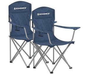 SONGMICS Set of 2 Folding Chairs, Camping Chairs, Comfortable Heavy Duty Structure, Max. Load 150 kg, with Drink Holder, Outdoor Chair