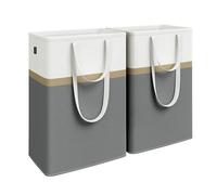 SONGMICS Set of 2 laundry basket, 75 L Washing Basket, Laundry Bag Hamper with Short and Long Handles, Easy to Transport and Clean, Freestanding, for Bedroom, Bathroom, Slate Grey LCB208G01