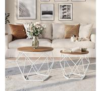 Songmics Set Of 2 Round Coffee Tables, Modern End Tables For Sofa, Steel Frame, Removable Top, Honey Brown And Cloud White