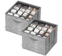 SONGMICS Set of 2 Shoe Organisers for Closet, Fits 16 Pairs Each, Shoe Storage Bins, Fabric Containers with Handles and Clear Cover, for Bedroom, Entryway, Wardrobe, Cattail Grey LSP602G01