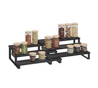 SONGMICS Spice Rack, Set of 2 Cabinet Shelf Organisers, 3-Tier Extendable Spice Holder, Engineered Wood, Stackable, for Pantry, Cupboard, Countertop, Ebony Black and Ink Black KCS116B01