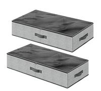 SONGMICS Set of 2 Under Bed Storage, Foldable Underbed Storage Bags with Zips and Clear Window, Non-Woven Fabric Bedroom Storage Boxes, 82 x 40 x 15 cm, for Blankets, Bedding, Grey RUB002G01
