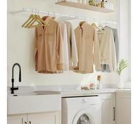 Songmics Set Of 2 Wall-Mounted Clothes Rail, Wall Clothes Rail, Industrial Pipe Clothes Rack, Space-Saving, Steel, Cloud White