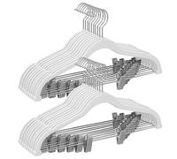 SONGMICS Trouser Hangers, Set of 10 Velvet Hangers with Adjustable Clips, 42.5 cm Long, Non-Slip, Space-Saving, for Skirts, Coats, Dresses, White CRF012W10