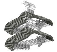 SONGMICS Set of 20 Velvet Trouser Hangers with Adjustable Clips | Non-Slip, Space-Saving, 42.5 cm Long, for Skirts, Coats, Dresses, Grey, Hangers, Trouser Hanger CRF012G20
