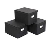 SONGMICS Set of 3 Foldable Storage Boxes with Lids, Fabric Cubes with Label Holders, Storage Bins Organiser, 40 x 30 x 25 cm, Black RFB03H