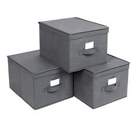 SONGMICS Set of 3 Foldable Storage Boxes with Lids, Fabric Cubes with Label Holders, Storage Bins Organiser, 40 x 30 x 25 cm, Grey RFB03G
