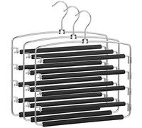 SONGMICS Trouser Hanger, Set of 3 Metal Clothes Hangers, Multiple Levels, Space Saving, Stable with Non-Slip Bars, Swivel for Jeans, Trousers, Ties, Belts CRI041BK