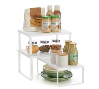 SONGMICS Set of 3 Stackable Expandable Spice Racks Steel and Wood | Bystro Collection KCS220W01 Kitchen Organiser, Steel and Wood Material, Snow White and Matt White
