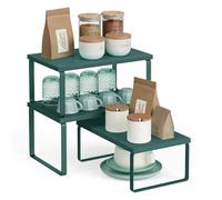SONGMICS Set of 3 Stackable Spice Racks, Cabinet Organisers | Set of 3 Cabinet Organisers, Holds 5 kg, Tool-Free Assembly, for Kitchen, Marrs Green, Bystro, KCS220C01