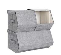 SONGMICS Stackable Storage Boxes With Lids, Set of 3 Toy Organizer, Metal Frame, Magnetic Closure, For Clothes Toys Books, Grey RLB12GY