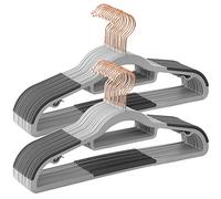 SONGMICS Set of 30 Clothes Hangers, Non-Slip Plastic Hangers, Space-Saving Coat Hangers, 0.5 cm Thick, 42 cm Long, 360° Swivel Hook in Rose Gold, Light Grey and Dark Grey CRP020G01