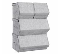 SONGMICS Set of 4 Storage Boxes with Lids, Stackable, Metal Frame | Wardrobe Organisers, Fabric Storage Bins with Magnetic Closures, for Clothes Books, Grey, TINA Collection RLB22GYV1
