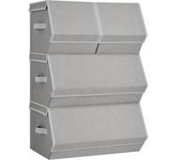 Songmics Set Of 4 Storage Boxes With Lids, Stackable Wardrobe Storage Organisers, Storage Bins, Fabric Storage Unit