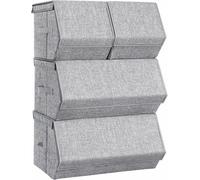 Songmics Set Of 4 Storage Boxes With Lids, Stackable Wardrobe Storage Organisers, Storage Bins With Magnetic Closures,
