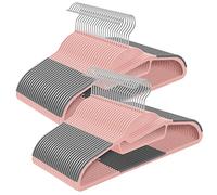 SONGMICS Set of 50 Plastic Hangers, Coat Hangers with U-Shaped Opening, Space-Saving, 0.5 cm Thick, 41.5 cm Long, 360° Swivel Hook, Pink and Dark Grey CRP041P02