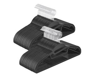 SONGMICS Set of 50 Plastic Hangers, Coat Hangers with U-Shaped Opening, Space-Saving, 0.5 cm Thick, 41.5 cm Long, 360° Swivel Hook, Black CRP041B05