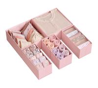 SONGMICS Drawer Organisers, Dresser Dividers, Set of 6, Foldable Fabric Storage Boxes for Socks, Underwear, Bras, Ties, Scarves, Jelly Pink RDZ06PK