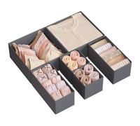 SONGMICS Drawer Organisers, Dresser Dividers, Set of 6, Foldable Fabric Storage Boxes for Socks, Underwear, Bras, Ties, Scarves, Slate Grey RDZ06G