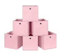 SONGMICS Set of 6 Foldable Storage Boxes, 30 x 30 x 30 cm | Fabric Storage Cubes, Clothes Organiser, Toy Bins with Grommet, for Bedroom, Living Room, Pink, TINA Collection RFB02PK-3