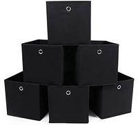 SONGMICS Set of 6 Foldable Storage Boxes, 30 x 30 x 30 cm | Fabric Storage Cubes, Clothes Organiser, Toy Bins with Grommet, for Bedroom, Living Room, Ink Black, TINA Collection RFB02H-3
