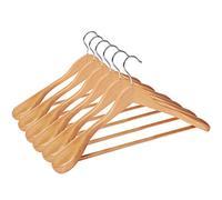SONGMICS Set of 6 Solid Wood Clothes Hangers with Extra Wide Shoulders Non-Slip Suit Shirt Coat Jacket Pants 360° Swivel Hooks, Wood Color CRSH06NL