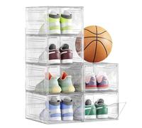 SONGMICS Shoe Boxes, Plastic Shoe Storage Organisers with Clear Doors, Set of 6, Stackable, Easy Assembly, 27 x 34.5 x 19 cm, up to UK Size 10, White LSP032W06