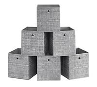 SONGMICS Set of 6 Storage Boxes, Foldable, with Handles, 26 x 26 x 28 cm | Non-Woven Fabric, Clothes Storage, Fit Cube Storage Unit, for Shelves, Grey, TINA Collection, RFB026G01