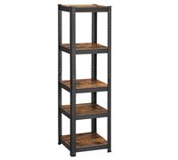 SONGMICS Adjustable Shelving Unit, 37 x 37 x 150 cm, 400 kg Load Capacity | Metal Shelves, 400 kg Load Capacity, 80 kg per Shelf, Rustic Brown and Black, for Living Room, Kitchen, Garage GLR037B01