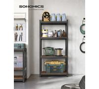 Songmics Shelving Unit, 40 X 80 X 160 Cm, 520 Kg Load Capacity, Adjustable Storage Shelves, Rustic Brown And Black