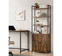 Songmics Shelving Unit, 6-Tier Tall Bookcase, Bookshelf With Door, Metal Frame, Adjustable Shelves, Rustic Brown And Ink Black
