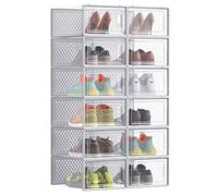 SONGMICS Shoe Boxes, 12 pcs Stackable, Fit up to UK Size 8, Dove Grey