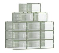 SONGMICS Shoe Boxes, Pack of 12 Stackable Shoe Storage Organisers, Foldable and Versatile for Sneakers, Fit up to UK Size 9, Transparent and Sage Green LSP12SG30