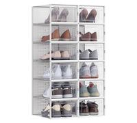 SONGMICS Shoe Boxes, Pack of 8 Stackable Shoe Storage Organisers, Foldable and Versatile for Sneakers, Fit up to UK Size 11, Transparent and White LSP08SWT