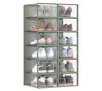 SONGMICS Shoe Boxes, Pack of 12 Stackable Shoe Storage Organisers, Foldable and Versatile for Sneakers, Fit up to UK Size 9, Transparent and Sage Green LSP12SG30