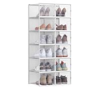 SONGMICS Shoe Boxes, Pack of 12 Stackable Shoe Storage Organisers, Foldable and Versatile for Sneakers, Fit up to UK Size 12, Transparent and White LSP005W01