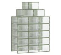 SONGMICS Shoe Boxes, Pack of 18 Stackable Shoe Storage Organisers, Foldable and Versatile for Sneakers, Fit up to UK Size 9.5, Transparent and Laurel Green LSP18SG30