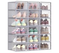 SONGMICS Shoe Boxes, Pack of 18 Stackable Shoe Storage Organisers, Foldable and Versatile for Sneakers, Fit up to UK Size 9.5, Transparent and Grey LSP006G18