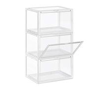SONGMICS Shoe Boxes, Pack of 3 Stackable Shoe Organisers with Clear Door, Plastic Shoe Storage for UK Size 11, 28 x 36 x 22 cm, Transparent LSP03CW