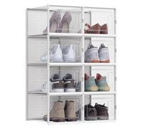 SONGMICS Shoe Boxes, Pack of 8 Stackable Shoe Storage Organisers, Foldable and Versatile for Sneakers, Fit up to UK Size 11.5, Transparent and White LSP08MWT