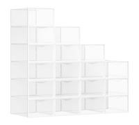 SONGMICS Shoe Boxes Plastic Shoe Organiser with Door Clear Set of 18 Stackable Easy Assembly 33.2 x 23 x 14.5 cm for Shoes up to Size 43 Transparent Cloud White LSP318W01