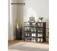 Songmics Shoe Boxes, Plastic Shoe Storage Organisers With Clear Doors, Set Of 12, Stackable, Easy Assembly